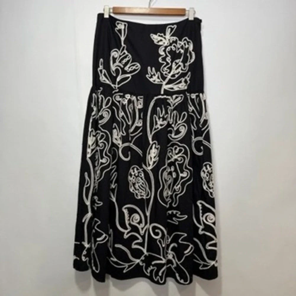 NWT H&M Embroidered Maxi Skirt Black‎ 8